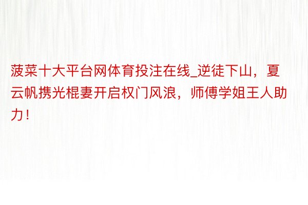 菠菜十大平台网体育投注在线_逆徒下山，夏云帆携光棍妻开启权门风浪，师傅学姐王人助力！